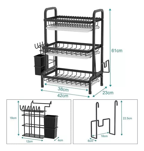 Estante Escurridor De Cocina Para Platos En Hierro 3 Niveles Color Negro